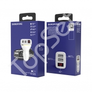Автомобильная заряднаое устройство/АЗУ USB Borofone BZ11 (2.1A, 2 порта, с дисплеем) Белый