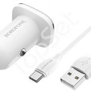 Автомобильная заряднаое устройство/АЗУ USB Borofone BZ12 (12W, 2 порта, кабель Type-C) Белый