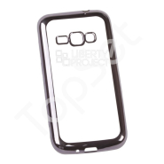 Силиконовый чехол "LP" Samsung Galaxy J1 2016 TPU (прозрачный с черной хром рамкой) европакет