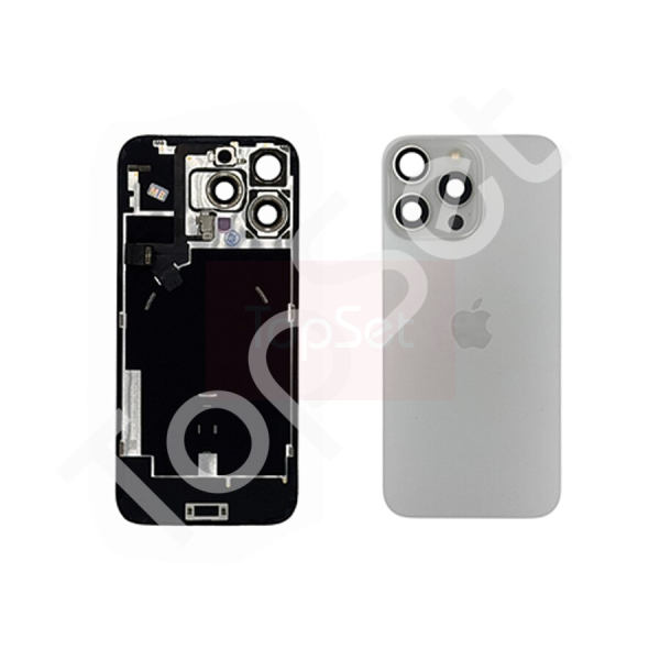 Задняя крышка iPhone 16 Pro Max в сборе со стеклом камеры Белый Титан (стекло, монолит, MagSafe, логотип) - ПРЕМИУМ Задняя крышка iPhone 16 Pro Max в сборе со стеклом камеры Белый Титан (стекло, монолит, MagSafe, логотип) - ПРЕМИУМ